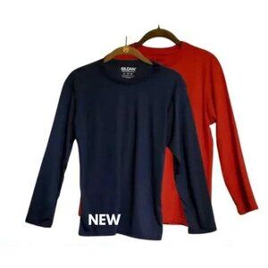 NWOT Two Gildan Boys Performance Long Sleeve Tee-Shirt, Crew Neck-XL Red &  Blue